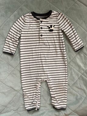 GAP Striped Black and White Baby One-Piece with Cow Patch